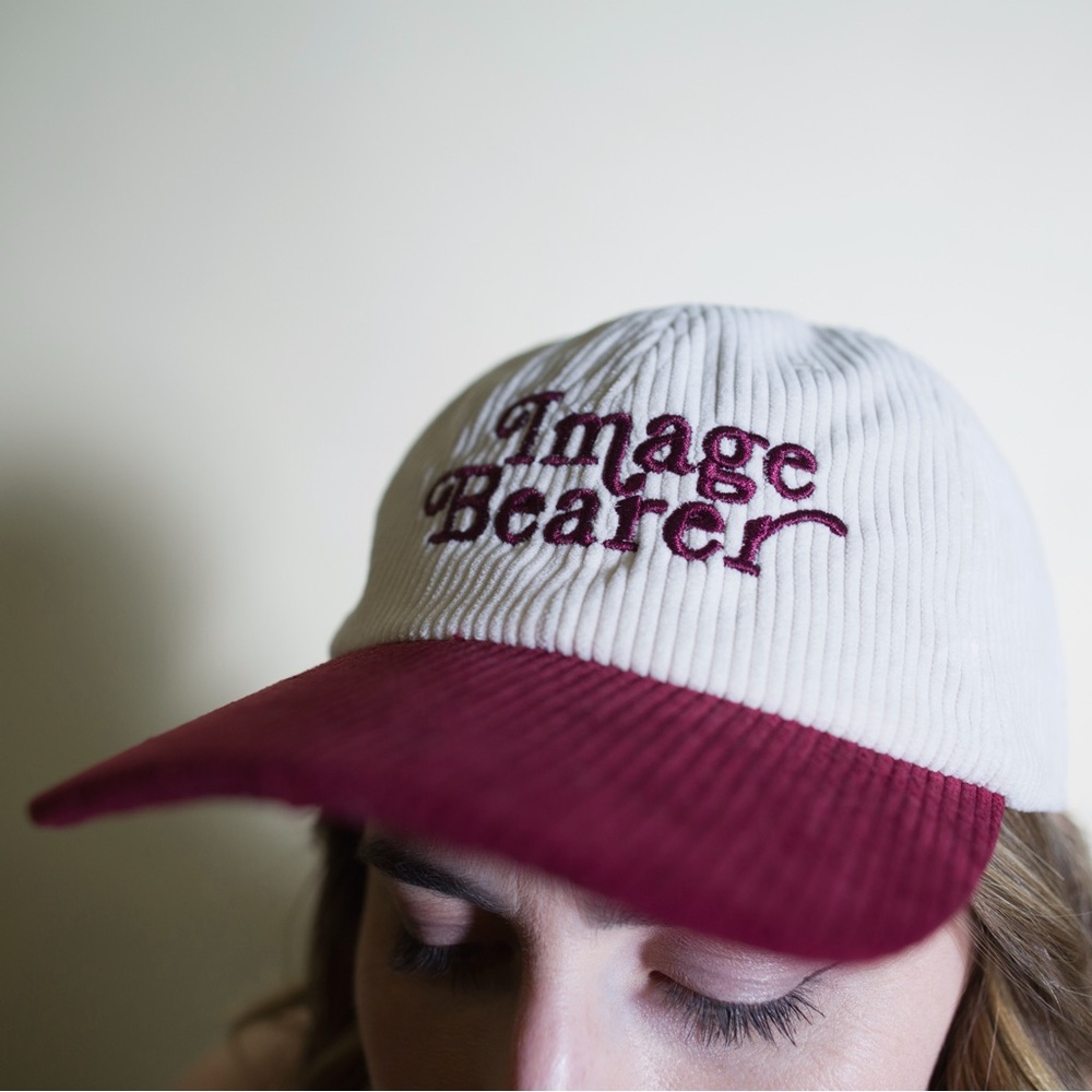White and Red Corduroy Cap